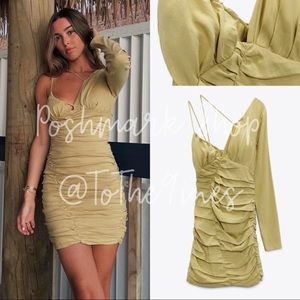 ZARA Linen Blend Asymmetric Dress Olive Green Bloggers Favorite